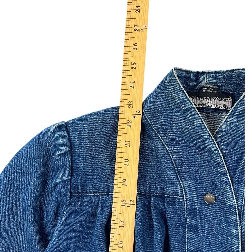 Vintage 80s/90s Bramble Lane Denim Bomber Jacket Puff Sleeve Smocked Waist - M - Picture 4 of 10